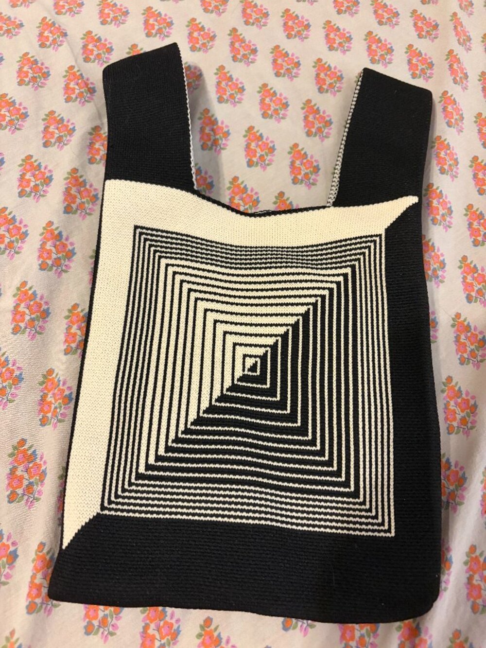 Kate Hewko Black & Cream Geometric Knit Bag